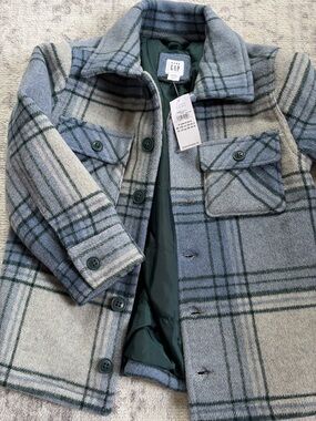 GAP Blue and Green Plaid Kids Coat